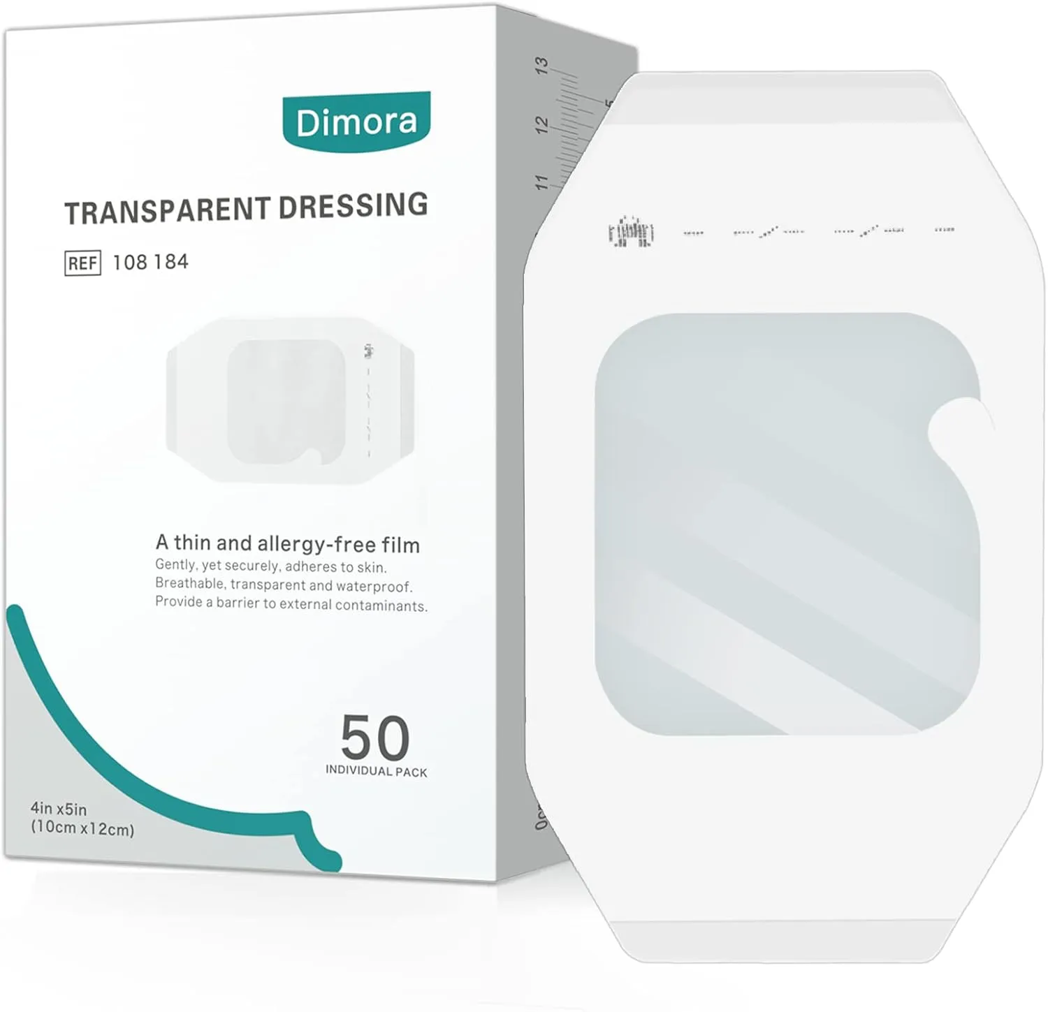 Dimora Transparent Film Dressing 50 Packs, Waterproof Adhesive Clear Bandages 4 in x 5 in, Wound Cover for IV Shield, Tattoo Aftercare Bandage(FSA/HSA Approved))