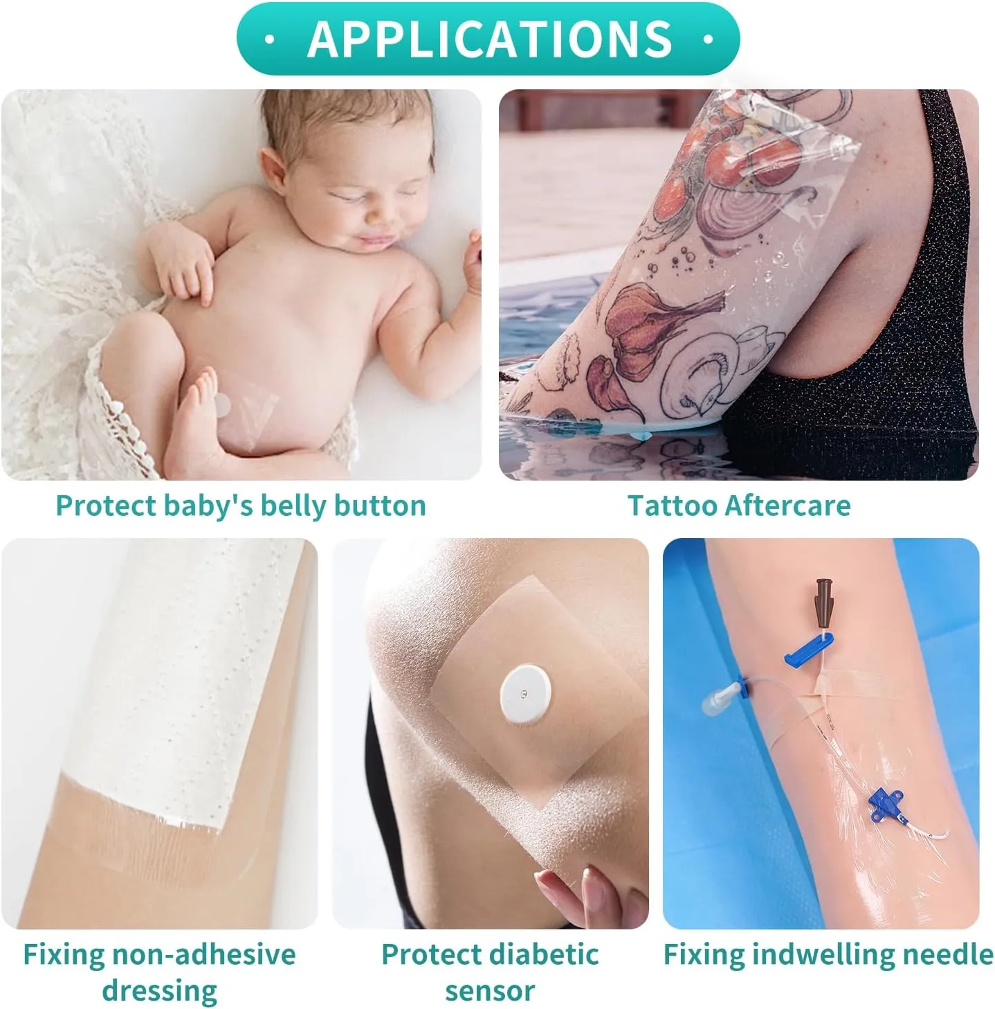 Dimora Transparent Film Dressing 50 Packs, Waterproof Adhesive Clear Bandages 4 in x 5 in, Wound Cover for IV Shield, Tattoo Aftercare Bandage(FSA/HSA Approved))
