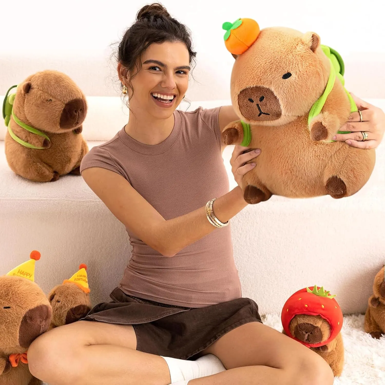 Ditucu Cute Orange Capybara Plush Pillow with Turtle Backpack Stuffed Animal Capibara Plushies Toys Gifts for Kids Brown 13.7 inch