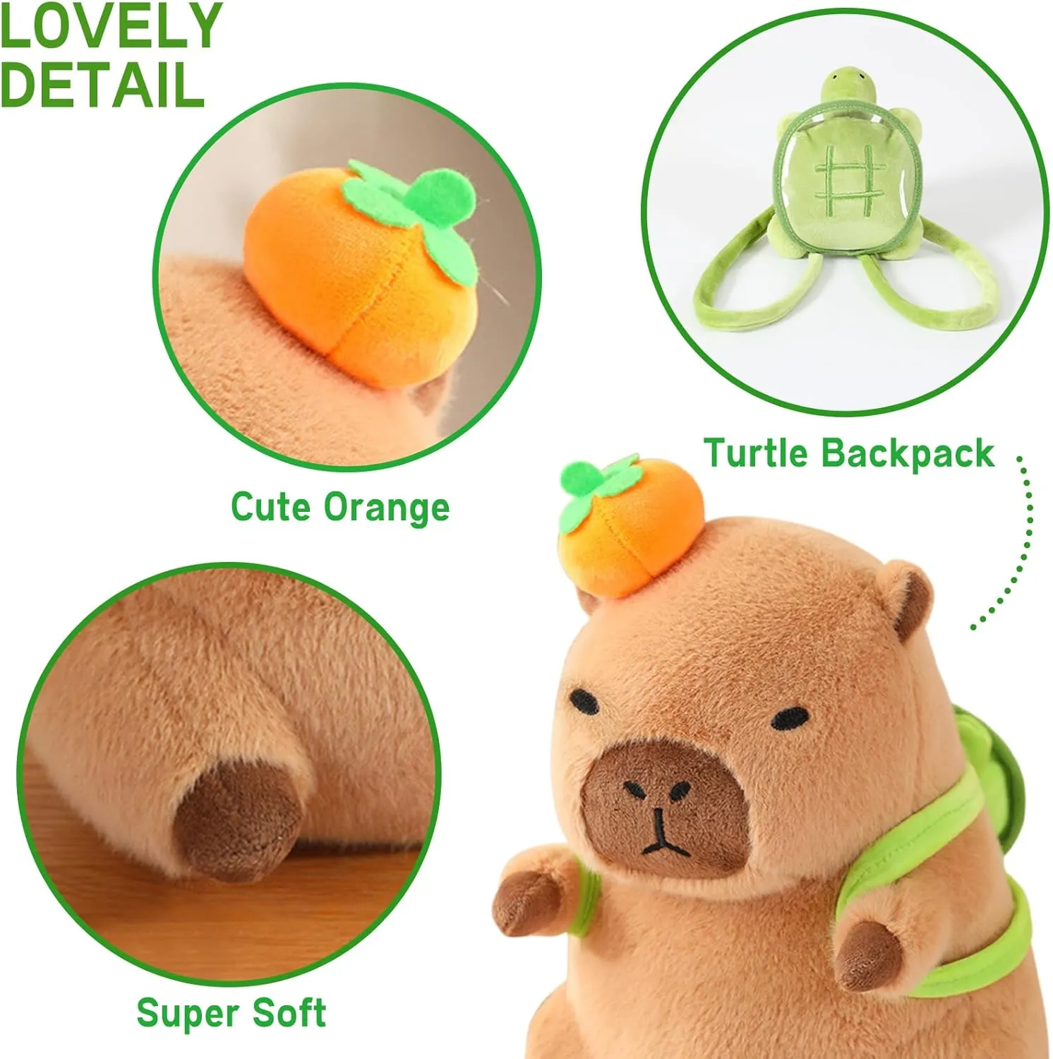 Ditucu Cute Orange Capybara Plush Pillow with Turtle Backpack Stuffed Animal Capibara Plushies Toys Gifts for Kids Brown 13.7 inch
