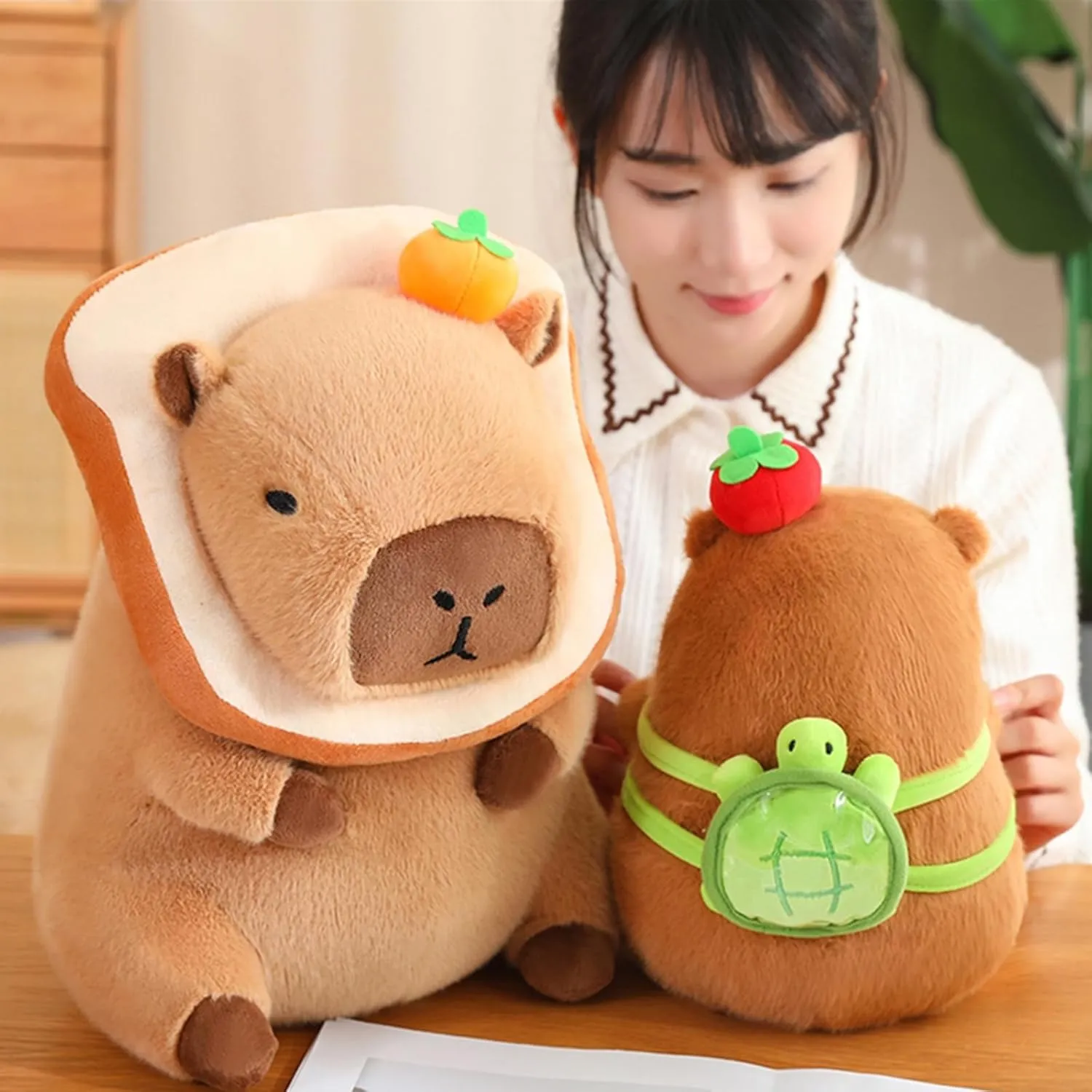 Ditucu Cute Orange Capybara Plush Pillow with Turtle Backpack Stuffed Animal Capibara Plushies Toys Gifts for Kids Brown 13.7 inch