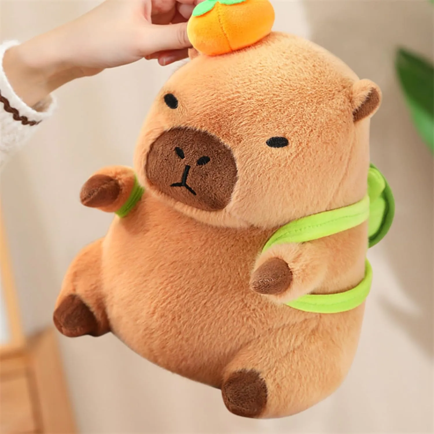 Ditucu Cute Orange Capybara Plush Pillow with Turtle Backpack Stuffed Animal Capibara Plushies Toys Gifts for Kids Brown 13.7 inch