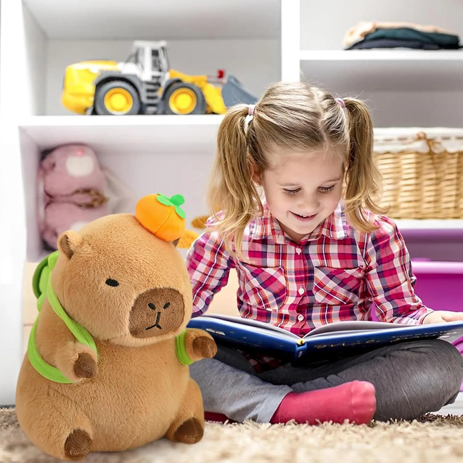 Ditucu Cute Orange Capybara Plush Pillow with Turtle Backpack Stuffed Animal Capibara Plushies Toys Gifts for Kids Brown 13.7 inch