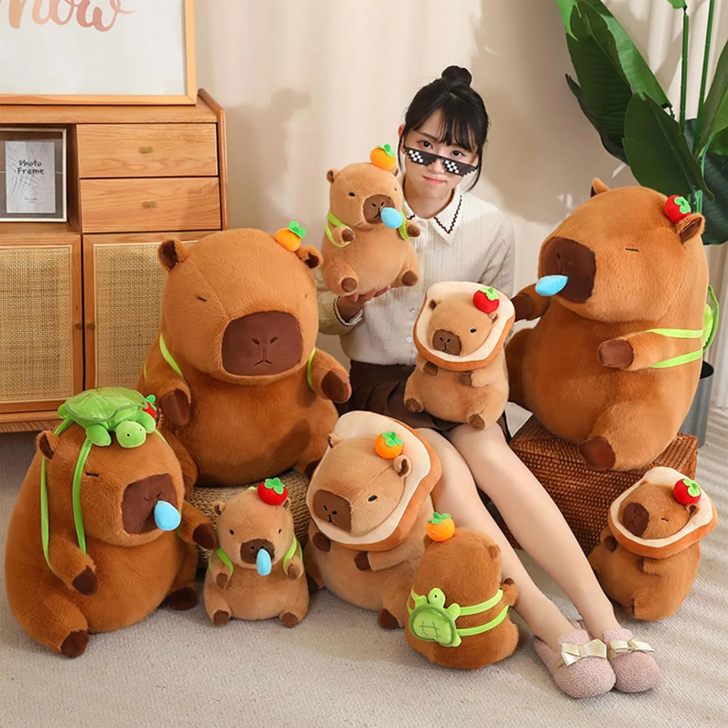 Ditucu Cute Orange Capybara Plush Pillow with Turtle Backpack Stuffed Animal Capibara Plushies Toys Gifts for Kids Brown 13.7 inch