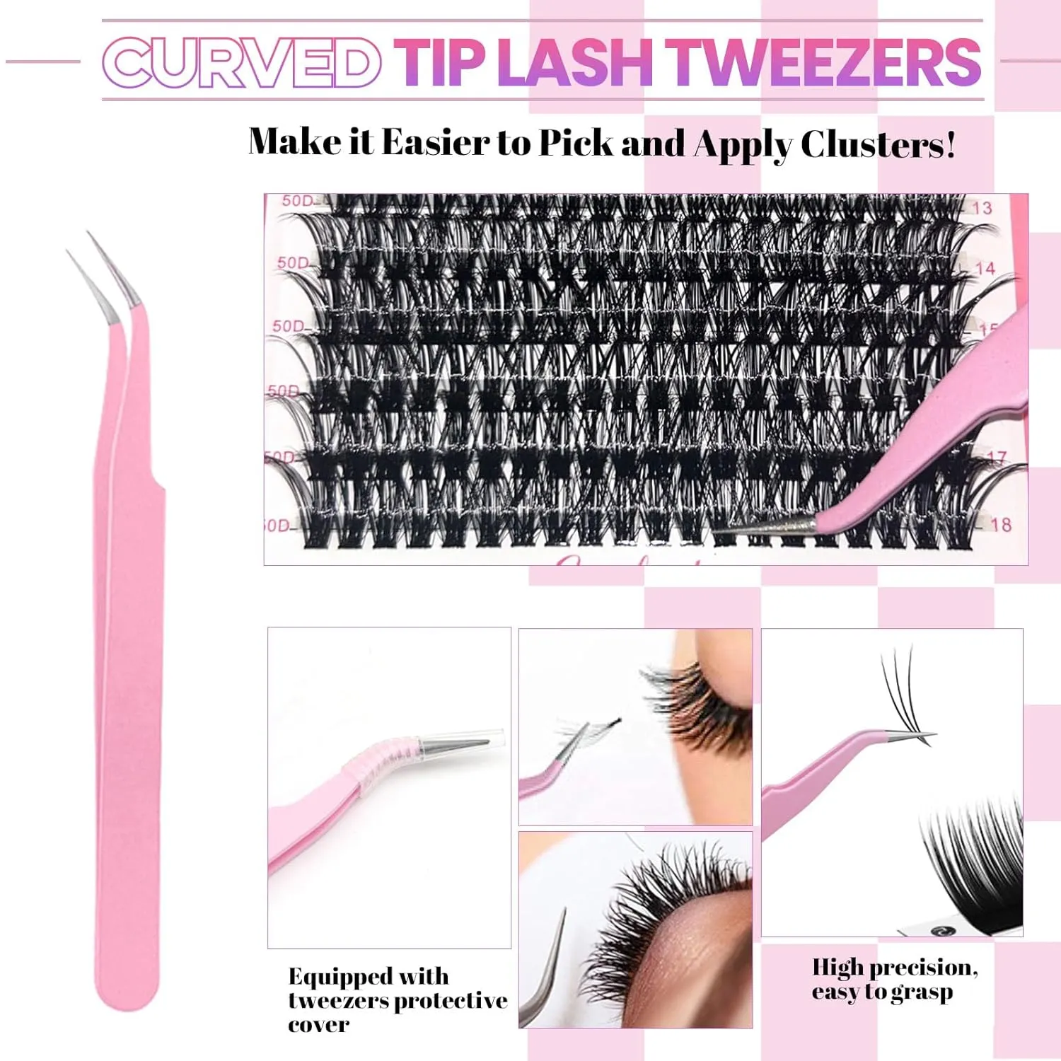 DIY Lash Extension Kit with 720pcs Lashes Clusters,1X/2X Magnification Compact Mirror with Light,Lash Bond and Seal,Eyelash Remover Tweezers Applicator Mascara Brush(10-18mm,30-60D Curl)