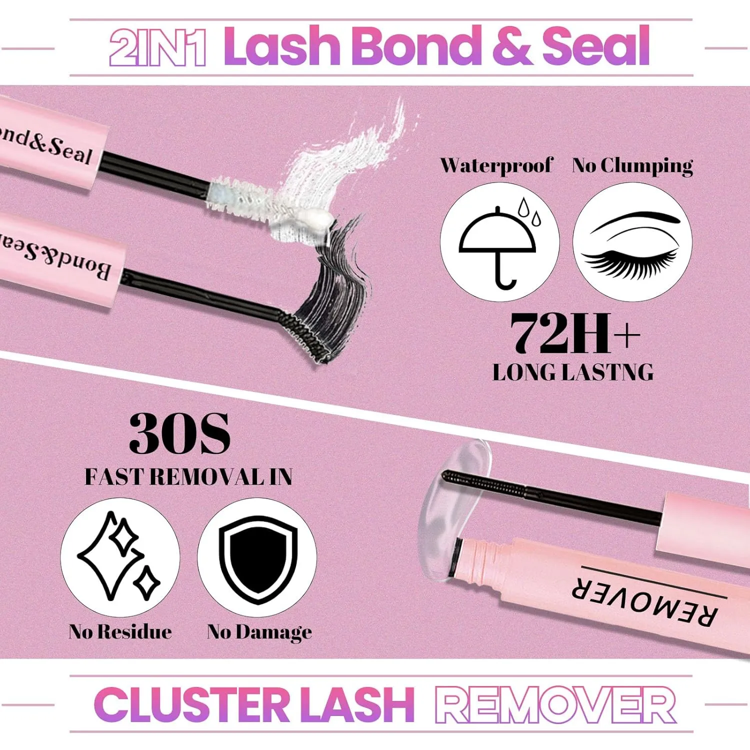 DIY Lash Extension Kit with 720pcs Lashes Clusters,1X/2X Magnification Compact Mirror with Light,Lash Bond and Seal,Eyelash Remover Tweezers Applicator Mascara Brush(10-18mm,30-60D Curl)