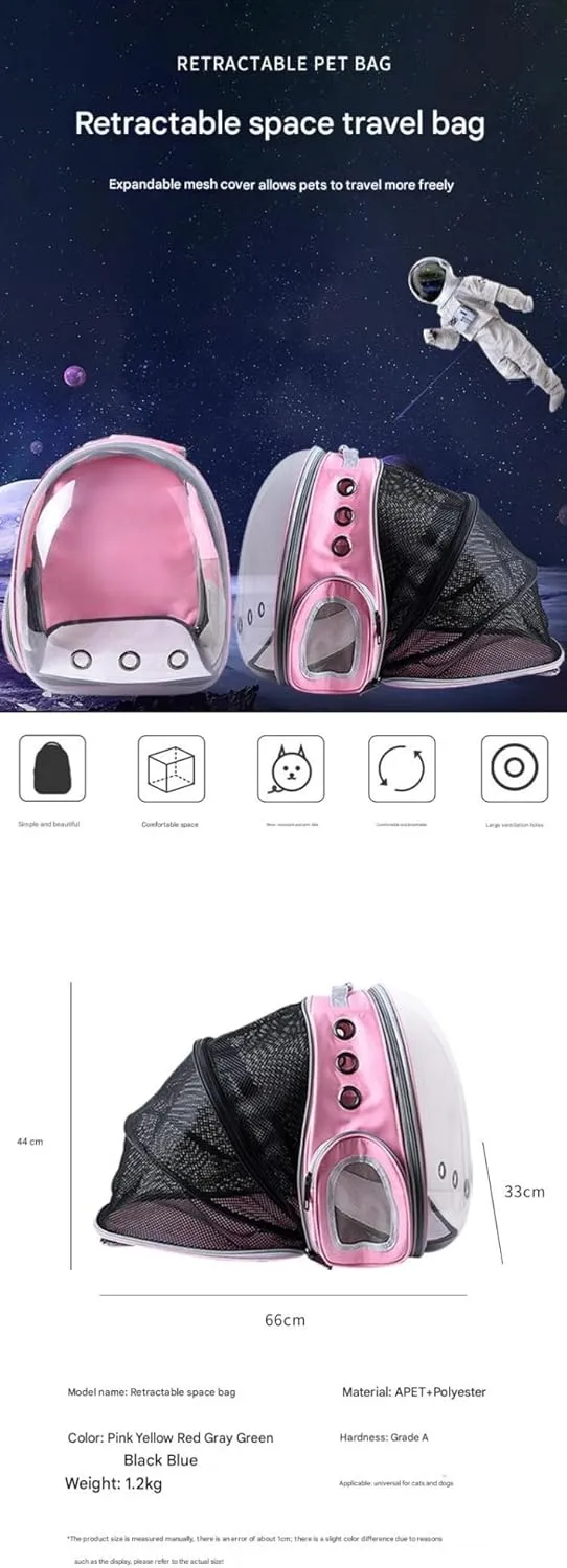 Dog and Cat Pet Space Box Large Capacity Transparent Breathable Expandable Hand-held Backpack for Dogs and Cats to Go Out(Gray)