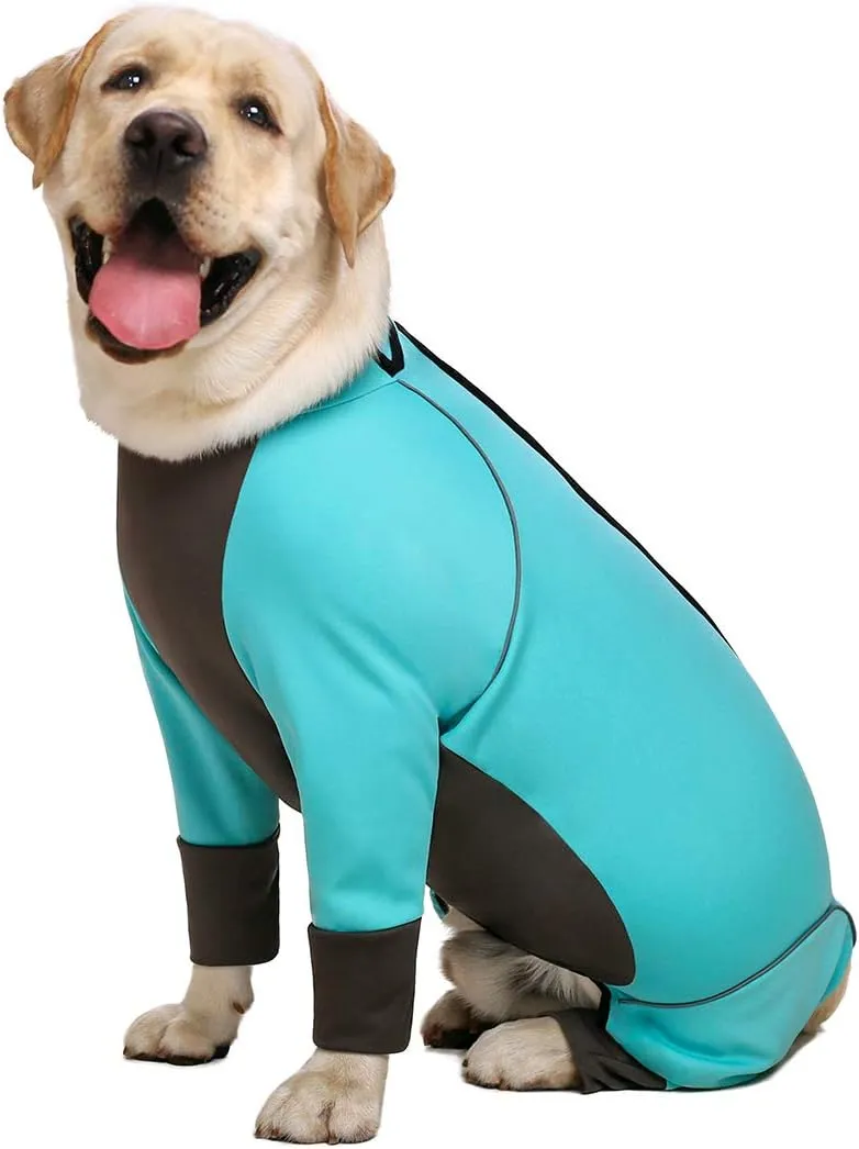 Dog Jumpsuit for Medium Large Dogs，4 Legged Recovery Dog Onesie Large Size Dog,Waterproof Blue Zip Up Dog Clothes,Big Dog Pajamas Pjs Gifts Girl Boy,Full Belly(Blue, 32)
