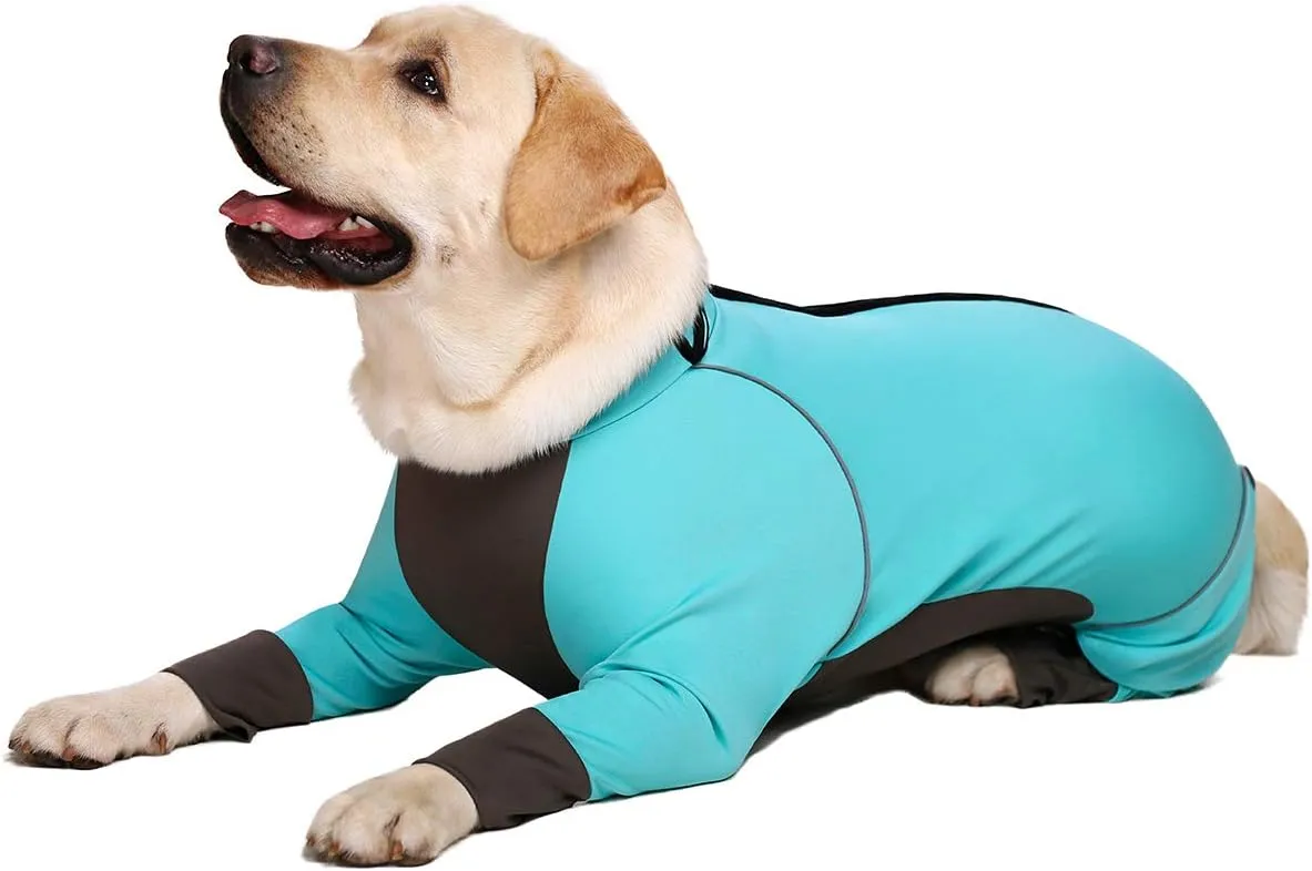 Dog Jumpsuit for Medium Large Dogs，4 Legged Recovery Dog Onesie Large Size Dog,Waterproof Blue Zip Up Dog Clothes,Big Dog Pajamas Pjs Gifts Girl Boy,Full Belly(Blue, 32)