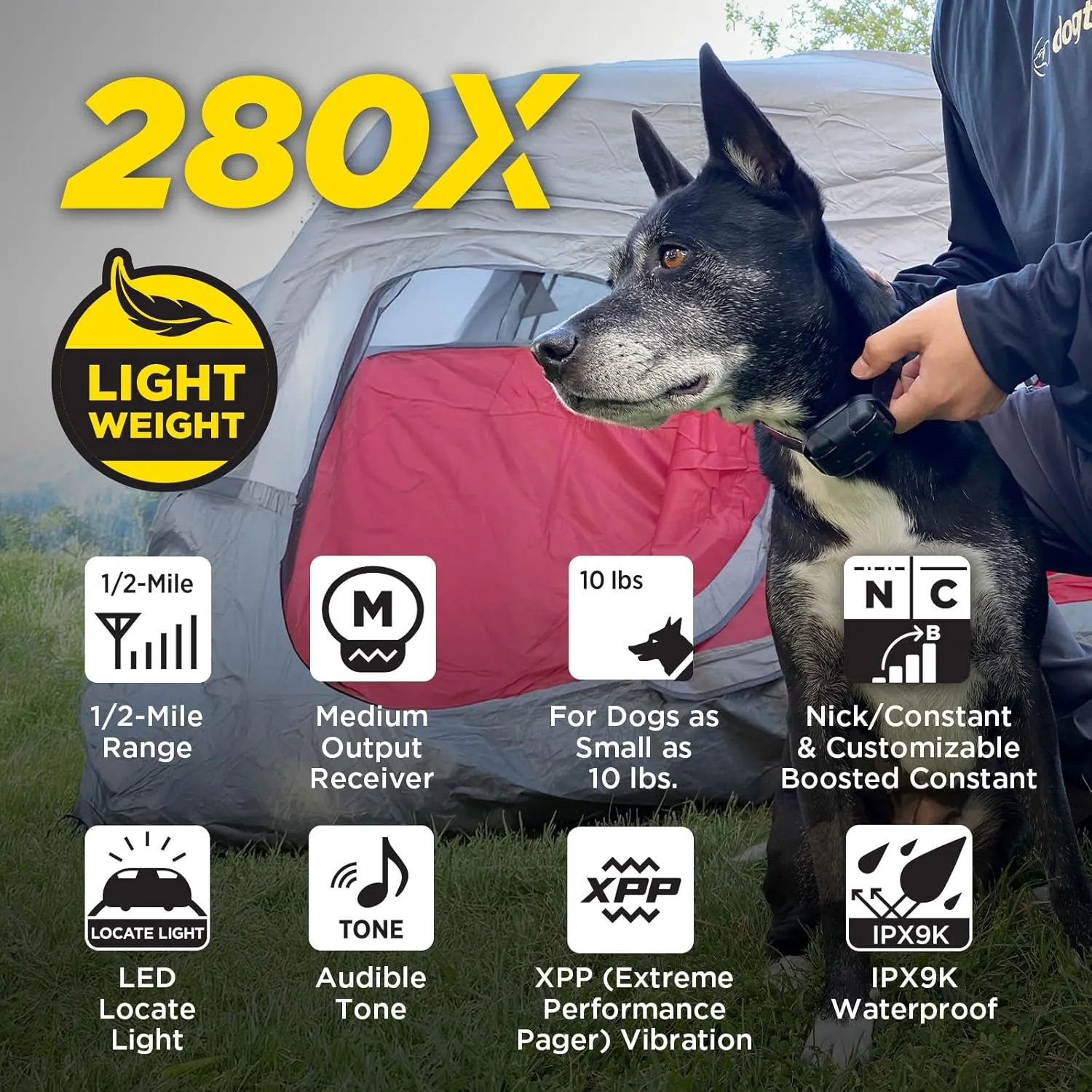 Dogtra 280X E-Collar with Remote [New Edition] 10 lbs , 1/2 Mile Range, LED Light, 100 Levels of Precise Control for Stubborn Dogs, Waterproof, Boost for Quick Recall, Vibration, Safety Lock & Tone