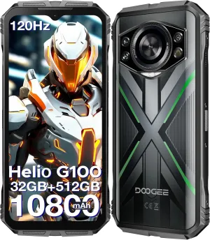 DOOGEE S Cyber Pro Rugged Phone, 10800mAh Android 14 Rugged Smartphone, 32GB 512GB, Helio G100 Octa Core Gaming Phones, 6.6" FHD  120Hz IPS Waterdrop Screen, 4G Dual SIM Mobile Phone, Green