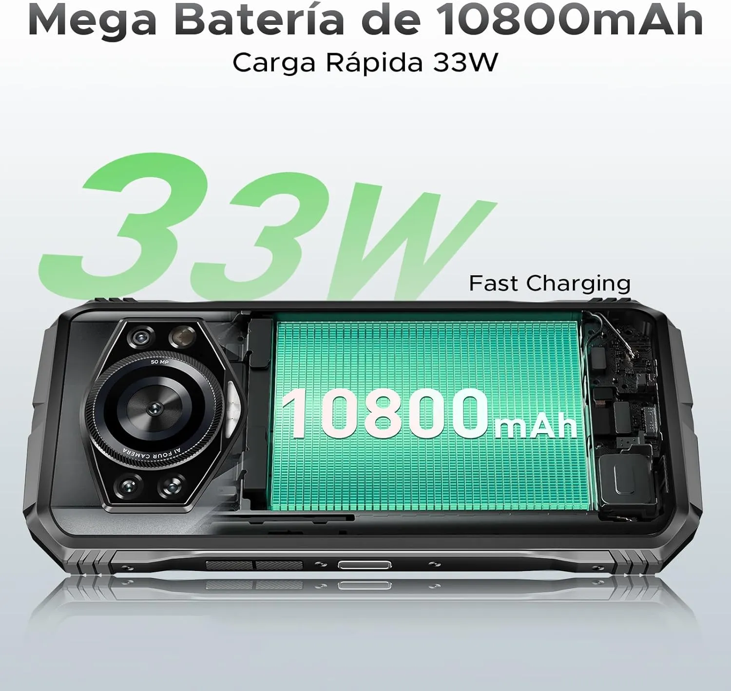 DOOGEE S Cyber Pro Rugged Phone, 10800mAh Android 14 Rugged Smartphone, 32GB 512GB, Helio G100 Octa Core Gaming Phones, 6.6" FHD  120Hz IPS Waterdrop Screen, 4G Dual SIM Mobile Phone, Green