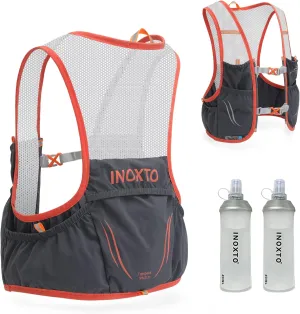 Doorslay Outdoor Running Backpack with Two Water Bladders Bicycle Backpack Sports Vest Ultralight Riding Bag Women Men Breathable Jogging Sport Backpack Soft Water Flask for Camping