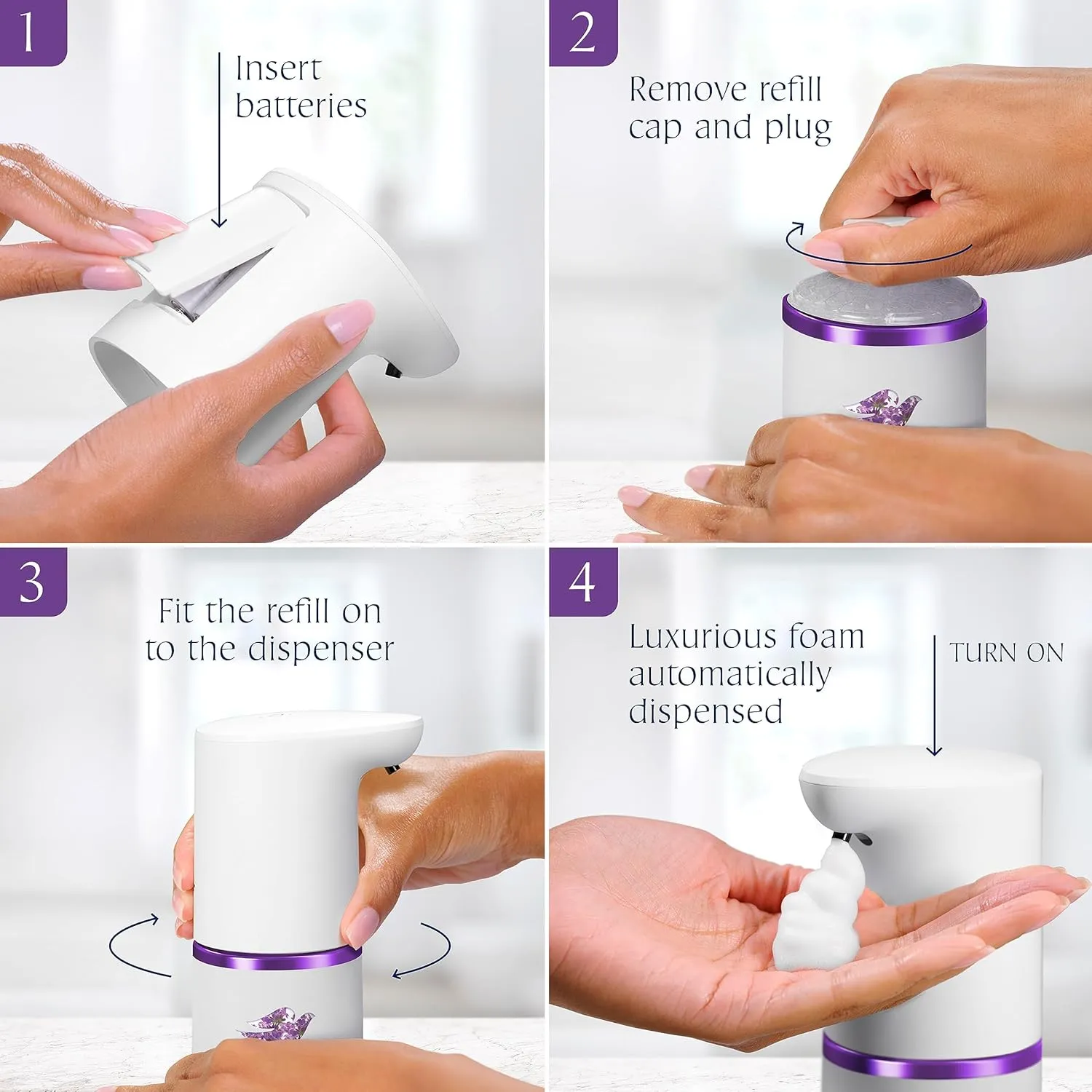 Dove Nourishing Foaming Hand Wash Lavender & Chamomile Touchless Battery Operated Dispenser Kit Moisturizing Foaming Hand Wash Refill 10.1 oz