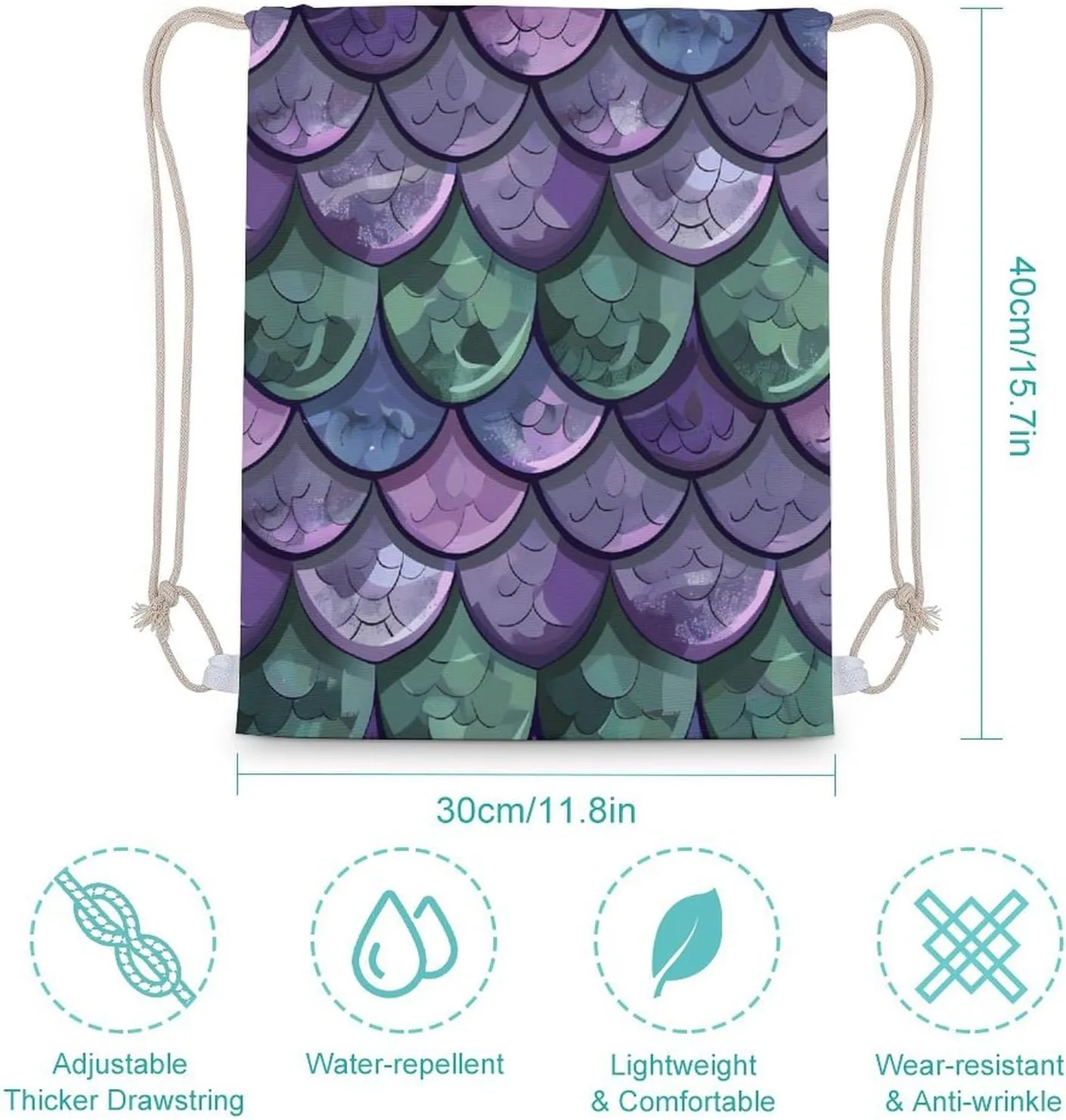 Dragon Scales Texture Drawstring Backpack Gym Bag Pull String Sport Bag for Women And Men 30x40cm