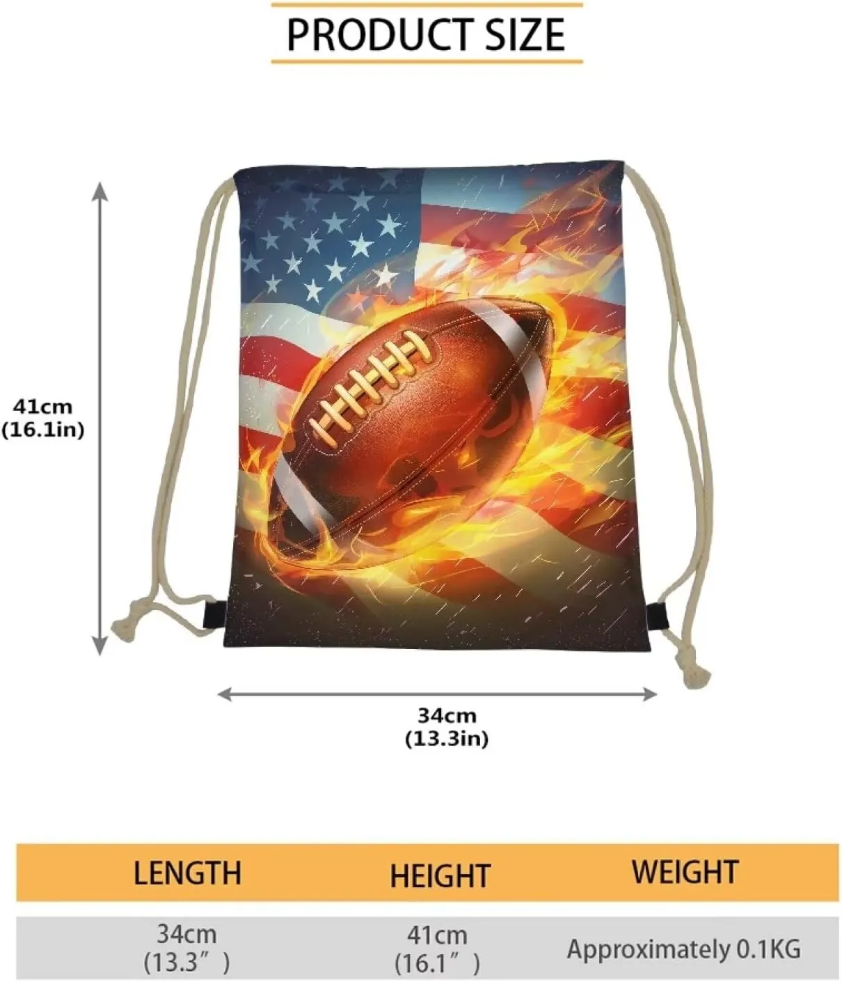 Drawstring Backpack for Men Boys,Foldable String Bag Sackpack American Flag Rugby Football Print Water Resistant Beach Bag