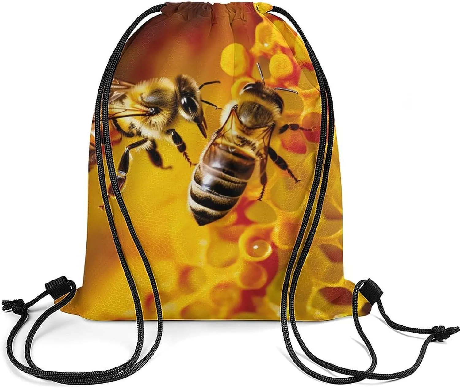 Drawstring Backpack Sport Gym Bag Water Resistant Sackpack Bee Picking Nectar Cinch Bag String Bag for Outdoor, 35*42cm