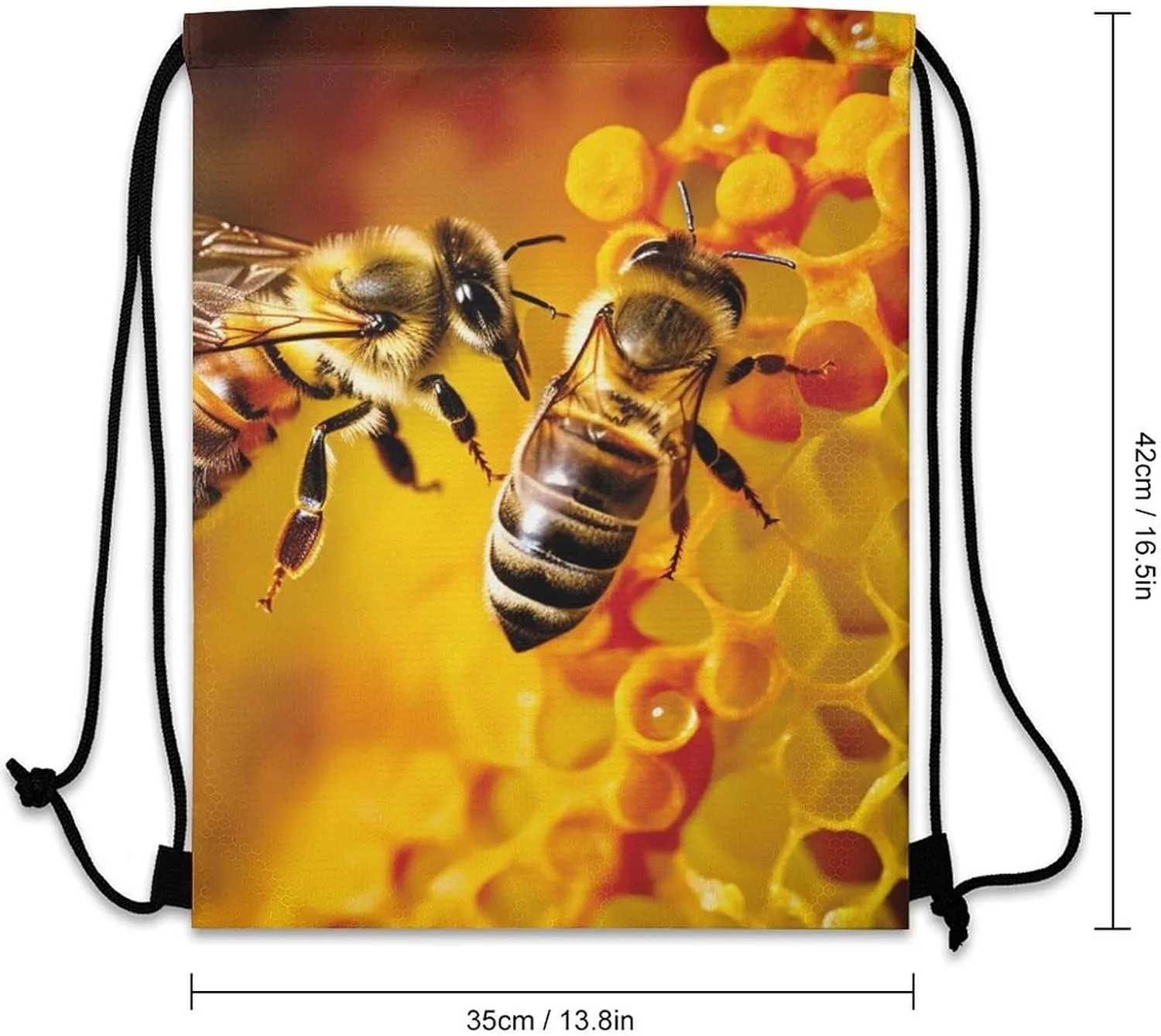 Drawstring Backpack Sport Gym Bag Water Resistant Sackpack Bee Picking Nectar Cinch Bag String Bag for Outdoor, 35*42cm