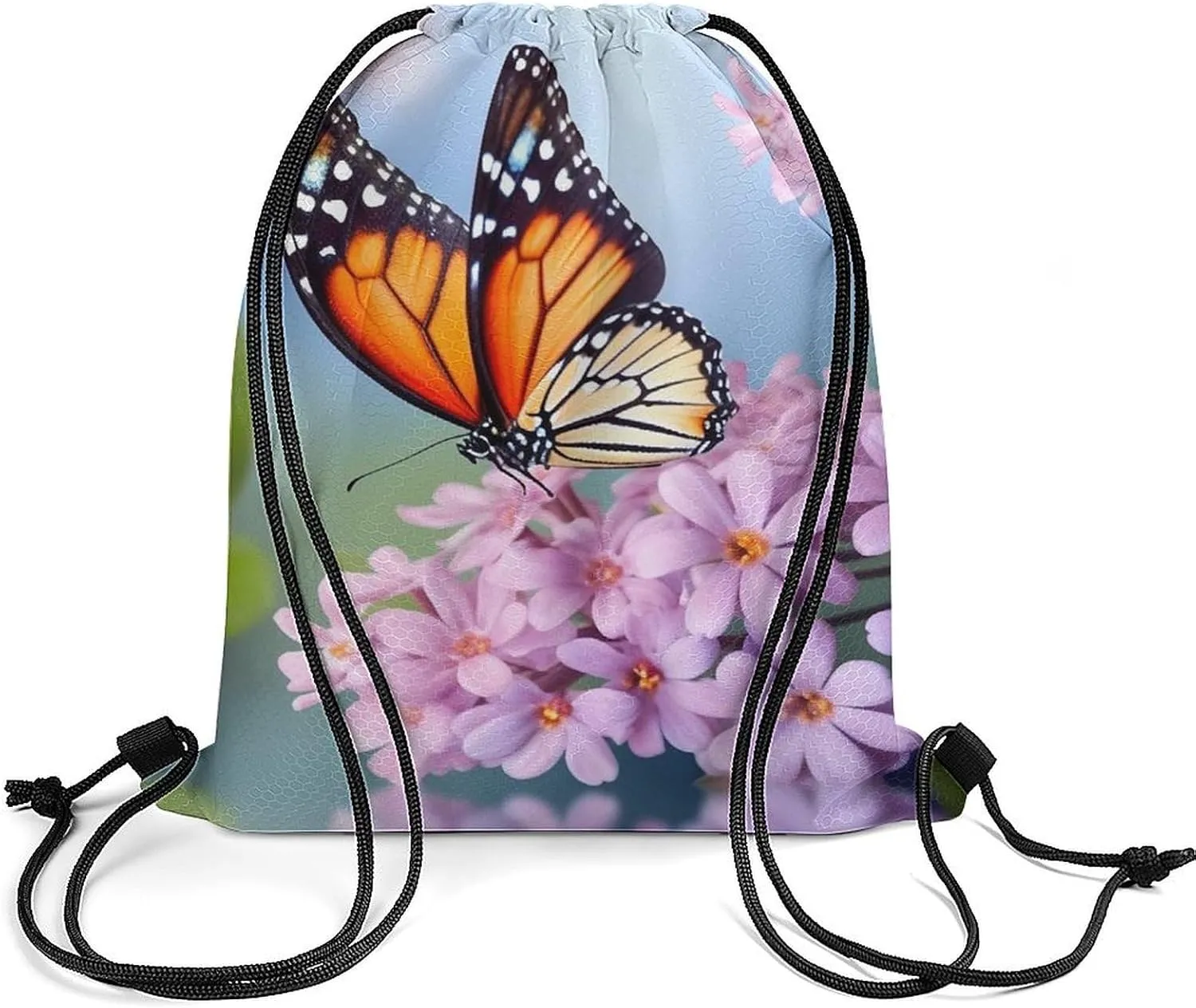 Drawstring Backpack Sport Gym Bag Water Resistant Sackpack Butterfly for Flowers Cinch Bag String Bag for Outdoor, 35*42cm
