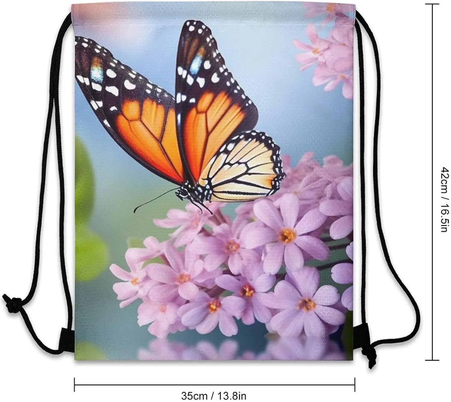 Drawstring Backpack Sport Gym Bag Water Resistant Sackpack Butterfly for Flowers Cinch Bag String Bag for Outdoor, 35*42cm