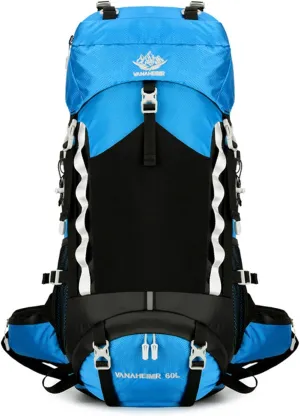 Durable Outdoor Hiking Camping Backpack 60L Capacity Mountaineering Sports Rucksack for Women and Men, Blue, app. 34x25x72cm /13.38x9.84x28.34in