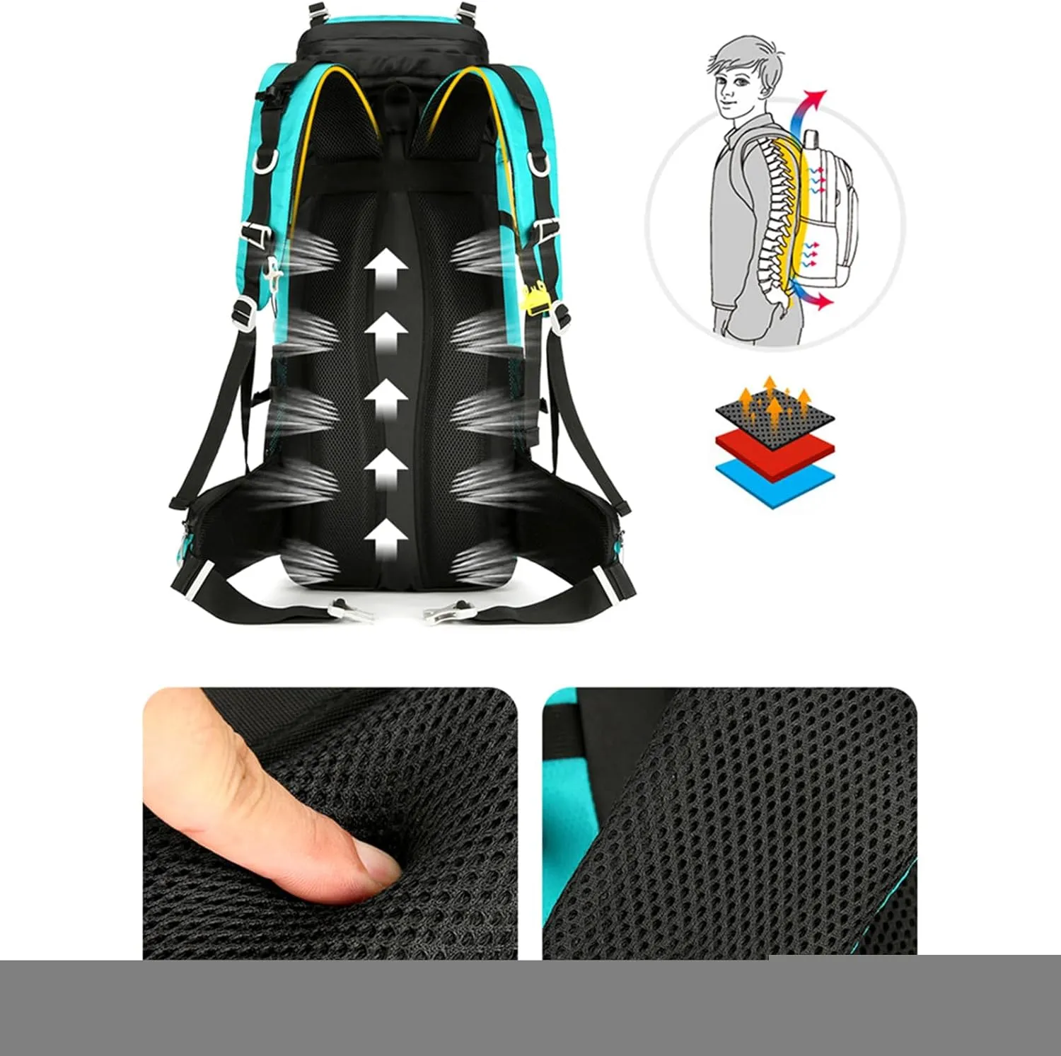 Durable Outdoor Hiking Camping Backpack 60L Capacity Mountaineering Sports Rucksack for Women and Men, Orange, app. 34x25x72cm /13.38x9.84x28.34in