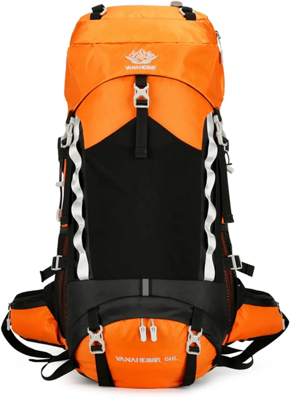 Durable Outdoor Hiking Camping Backpack 60L Capacity Mountaineering Sports Rucksack for Women and Men, Orange, app. 34x25x72cm /13.38x9.84x28.34in