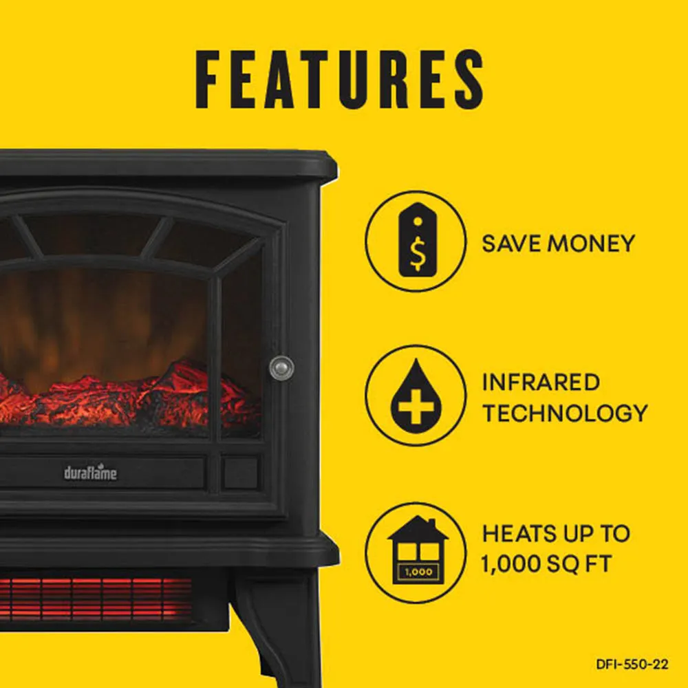 Duraflame 550 Black Infrared Freestanding Electric Fireplace Stove with Remote Control - DFI-550-22