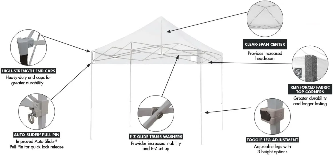 E-Z UP Ambassador Instant Pop Up Canopy Tent, 10' x 10', Roller Bag and 4 Piece Spike Set, Slate White