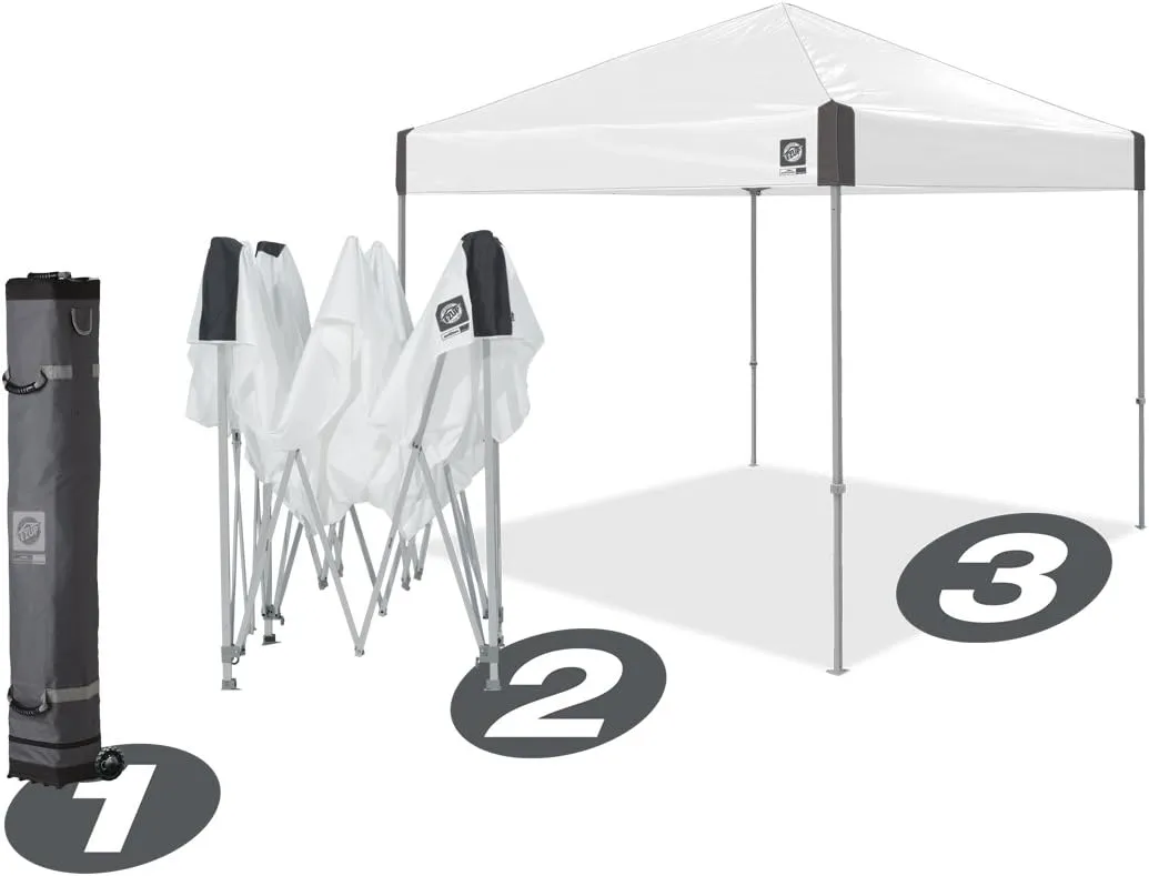 E-Z UP Ambassador Instant Pop Up Canopy Tent, 10' x 10', Roller Bag and 4 Piece Spike Set, Slate White