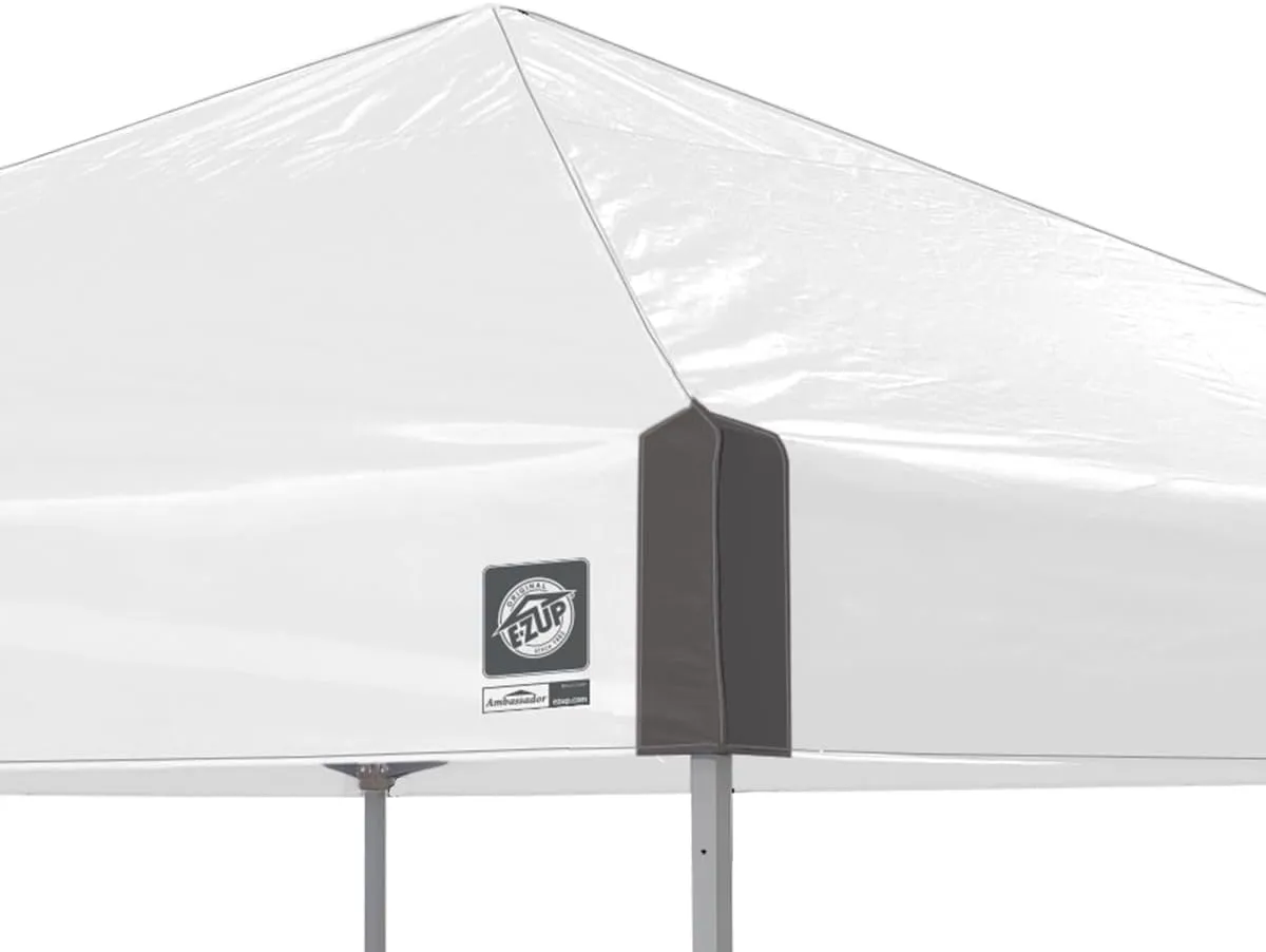 E-Z UP Ambassador Instant Pop Up Canopy Tent, 10' x 10', Roller Bag and 4 Piece Spike Set, Slate White