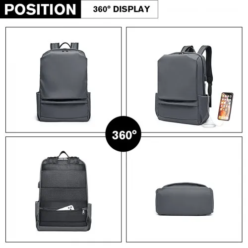 E6913 - Kono Water Resistant Travel Backpack with USB Charging Port - Grey