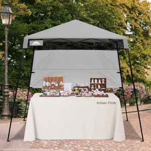 EAGLE PEAK 8x8 Pop Up Canopy Tent with Sidewall, Compact, Portable Slant Leg Instant Sun Shelter for Beach, Sports, & Camping, 8x8 Base 6x6 Top, Light Gray