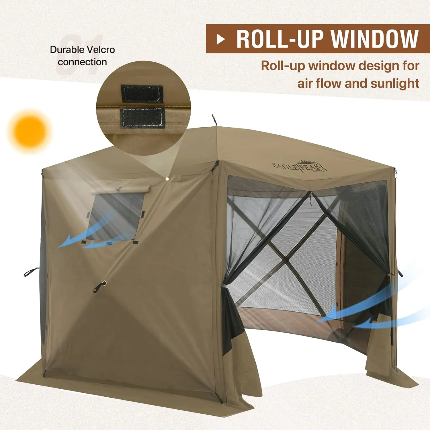 EAGLE PEAK Wind Screen Side Wall Panel with Window, Weather-Resistant, UV Protected and Waterproof, 2 Pack, Beige