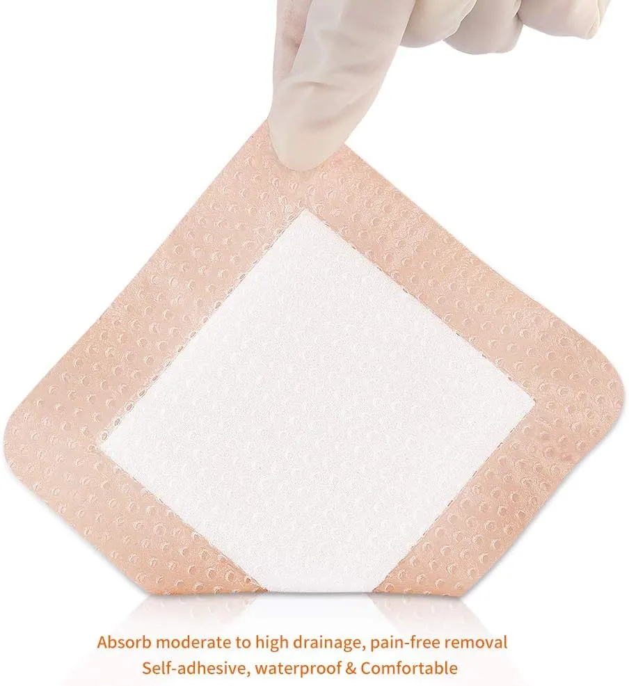 EalionMed Silicone Foam Dressing with Gentle Adhesive Border 4''x4'', 10 Pack, Painless Removal High Absorbency Bed Sore Wound Bandage for Pressure Sore, Leg Ulcer, Diabetic Ulcer