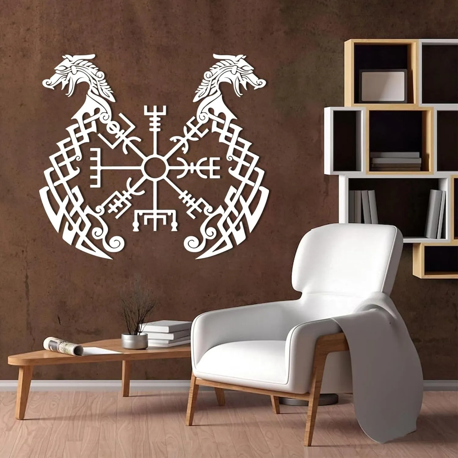 EANHIPE Viking Ship Compass Metal Wall Art, Viking Wayfinders Metal Wall Art, Inscriptions Ancient Vikings Runes Symbols Wall Decor, Icelandic Art, Living Room (Black, 35"x32"/90x80cm)