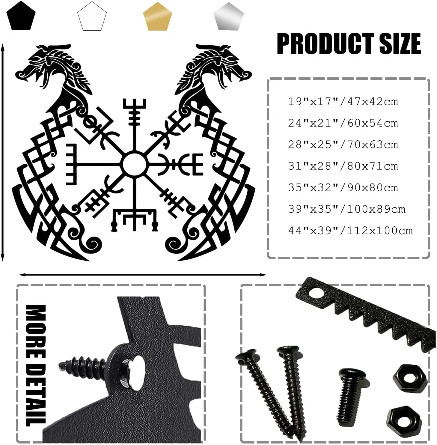 EANHIPE Viking Ship Compass Metal Wall Art, Viking Wayfinders Metal Wall Art, Inscriptions Ancient Vikings Runes Symbols Wall Decor, Icelandic Art, Living Room (Black, 35"x32"/90x80cm)