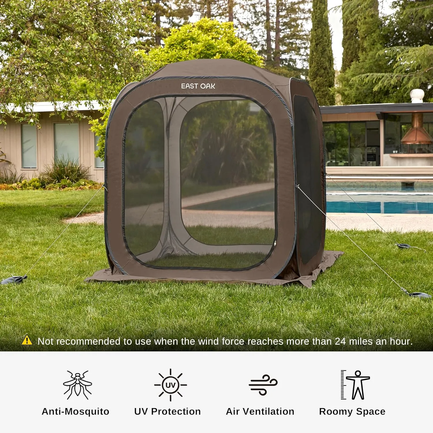 EAST OAK Screen House Tent Pop-Up, Portable Screen Room Canopy Instant Screen Tent 6 x 6 FT with Carry Bag for Patio, Backyard, Deck & Outdoor Activities, Brown