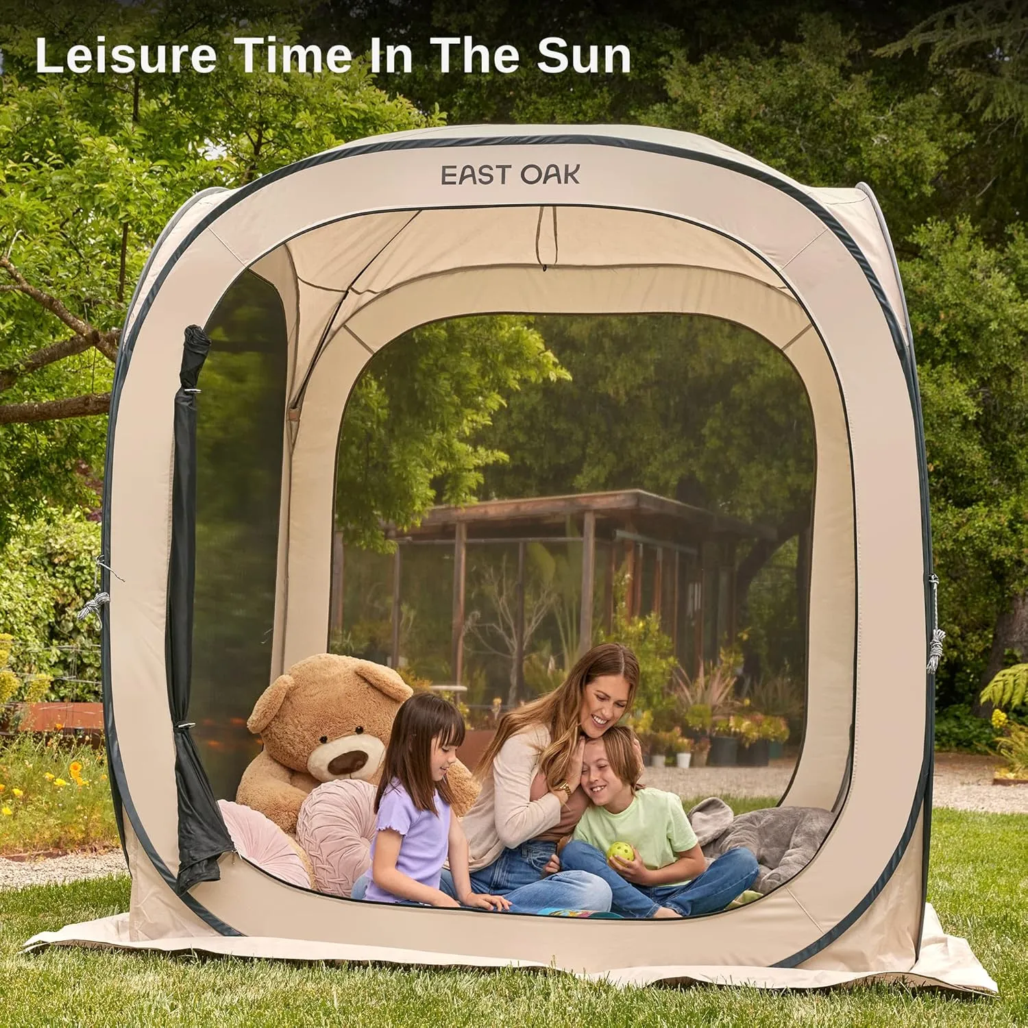 EAST OAK Screen House Tent Pop-Up, Portable Screen Room Canopy Instant Screen Tent 6 x 6 FT with Carry Bag for Patio, Backyard, Deck & Outdoor Activities, Light Volet