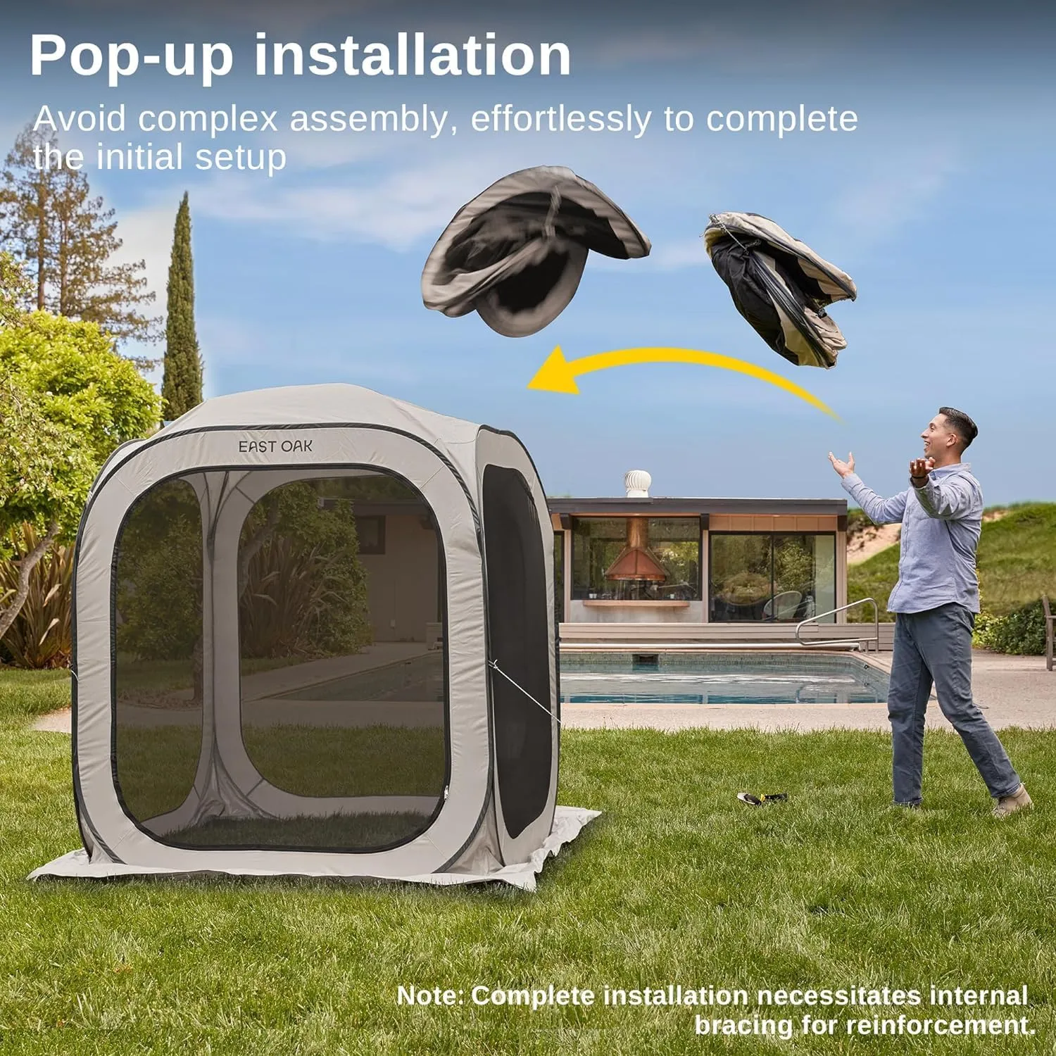 EAST OAK Screen House Tent Pop-Up, Portable Screen Room Canopy Instant Screen Tent 6 x 6 FT with Carry Bag for Patio, Backyard, Deck & Outdoor Activities, Light Volet