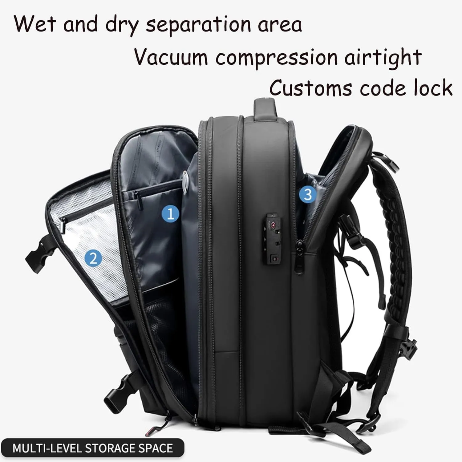 Easy Vac Pack Backpack, Easyvacpack usa Carry on, Vacuum Compression System Expands Capacity to 60L, Easy to Take on Plane (Blue   (with air pump))