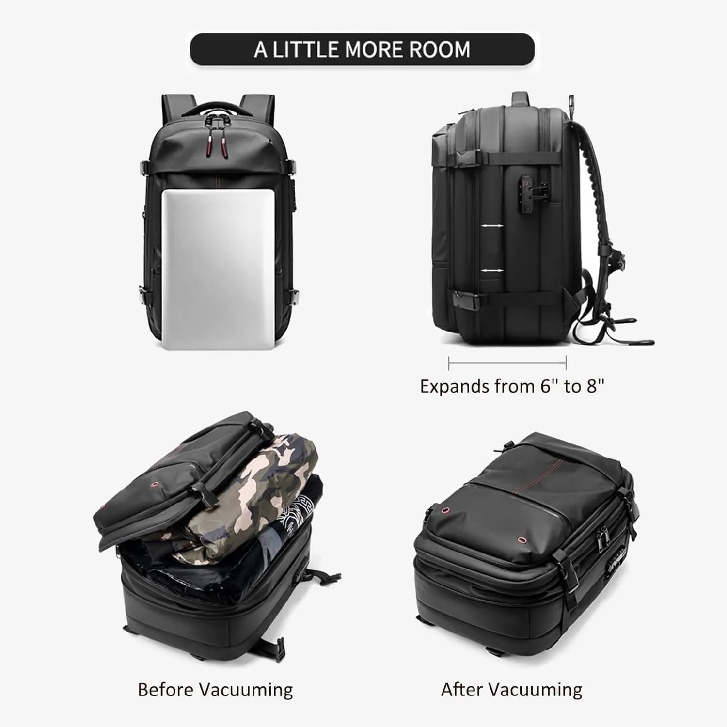 Easy Vac Pack Backpack, Easyvacpack usa Carry on, Vacuum Compression System Expands Capacity to 60L, Easy to Take on Plane (Blue   (with air pump))