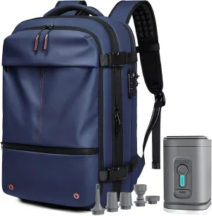 Easy Vac Pack Backpack, Easyvacpack usa Carry on, Vacuum Compression System Expands Capacity to 60L, Easy to Take on Plane (Blue   (with air pump))