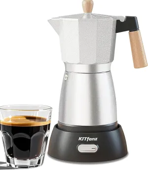 Electric Espresso Coffee Maker, Italian Coffee Pot, Electric Moka Pot, Cuban Coffee Maker, Portable Cafeteras Electricas Espresso Makers with Detachable Base 3 or 6 Cup (Silver)