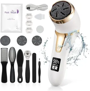 Electric Foot Callus Remover with Vacuum,AMPK Professional Pedicure Tools Kit Foot File Scraper,Waterproof Callus Remover Kit with 3Heads,2Speed,Battery Display for Callused Dead Hard Cracked Dry Skin
