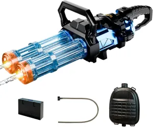 Electric Gatling Water Gun for Adults, Long Range Water Gun with LED Lights, Outdoor Squirt Gun with Backpack Water Tank, Shooting Range 32 FT  Strongerst Water Blaster for Kids & Adults Blue
