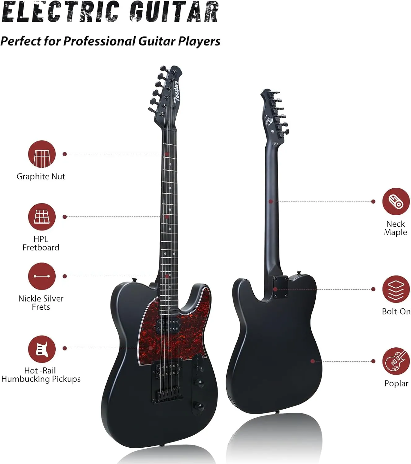 Electric Guitar Kit, 39 Inch Solid Poplar Right Hand Guitar Electric for Professional Player with Amp   Straps   4*Guitar Picks   6*String Set   Tuner   Cable   Electric Guitar Bag