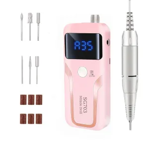 Electric Nail Drill, DELIFO Portable Nail Drill Professional 35000 RPM Nail File Machine Rechargeable Pedicure Acrylic Nails Polishing Tools with Bits LED Display for Home Salon Manicure