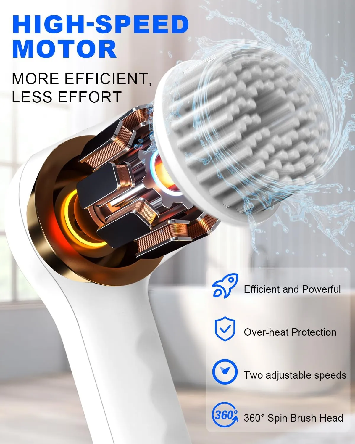 Electric Spin Scrubber, Cordless Electric Shower Scrubber with 4 Replaceable Shower Cleaning Brush Heads Rechargeable for Cleaning Tub, Tile, Floor, Sink, Window, Stove (White)