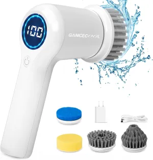 Electric Spin Scrubber, Cordless Electric Shower Scrubber with 4 Replaceable Shower Cleaning Brush Heads Rechargeable for Cleaning Tub, Tile, Floor, Sink, Window, Stove (White)